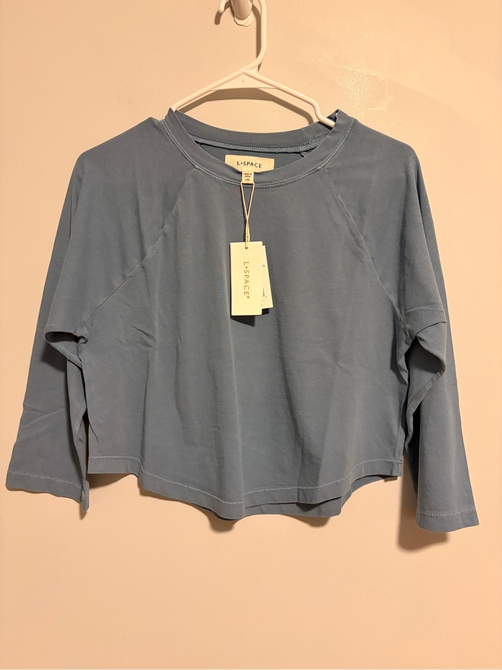 NWT L*Space Women's  Blue Crop quarter sleeve Top Medium